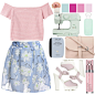 A fashion look from July 2015 featuring striped shirt, skater skirt and pink shoes. Browse and shop related looks.