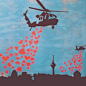 Helicopters Bombing with Love Hearts, NOT BOMBS! Street Art, by Banksy.: 