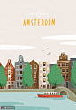 世界旅行地标阿姆斯特丹风景建筑插画 风光建筑 名胜古迹