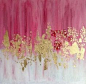 Peinture abstraite - De rose et d or - acrylique avec application de feuille d or : Peintures par magaline-arts