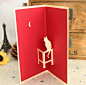 猫的思念 手工创意3D节日定制纸雕祝贺情人生日商务贺卡卡片-淘宝