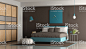 藍色和棕色的現代臥室 免版稅 stock photo