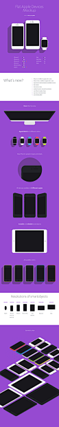 Flat Apple Devices MockUp : A huge collection of flat Apple devices mockups to showcase your responsive web designs. The PSD file includes...