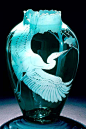 Egret in Flight art glass by Cynthia Myers - there's something almost mystical about this vase.: 