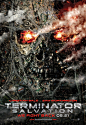 《终结者2018 Terminator Salvation》海报。交通路线勾勒出面部轮廓，爆炸失火的地点成了恶魔炙热的双眼，被毁坏的城市整体构成一个邪恶的骷髅嘴脸。整个城市的建筑与交通拥挤而盘根错节，让人产生难以逃离、一损俱损的恐慌感。