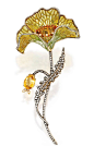 18 Karat Gold, Silver, Plique-a-jour enamel, Citrine and Diamond ‘Poppy’ Brooch