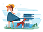 Woman with dog near cottage kit8 flat vector illustration apartment good leisure cottage dog composition woman