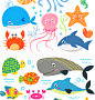 卡通海洋生物动物鲸鱼鲨鱼乌龟海底世界插画设计背景矢量图片素材-淘宝网