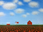 Poppy Field of Summer by Sharon France (Acrylic Painting) | Artful Home : Poppy Field of Summer by Sharon France. A warm summers day with a red poppy field before an old farmstead is what France depicted in this quiet scene from her imagination. France pa