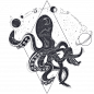 Vector geometric illustration of an octopus and cosmic planets Free Vector