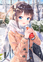 Anime 2481x3595 2D digital art anime anime girls Na Kyo artwork brunette blue eyes scarf