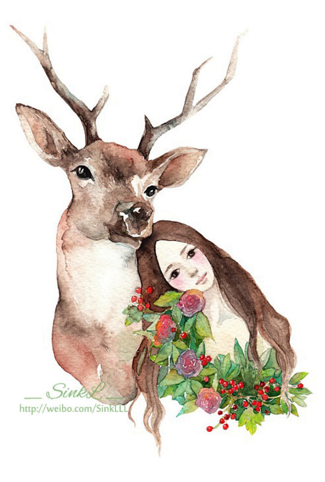 鹿与花与少女，旧图~