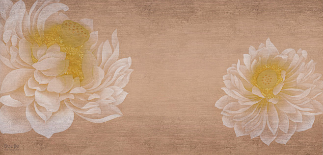 中式 花朵 牡丹 复古 手绘 效果图 壁...