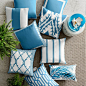 Outdoor Solid Pillow Cover with Piping, Sky Blue