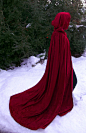 Check out the new cloak I am selling. I always wanted to have a Red Riding Hood cloak. Crushed panne luxurious fully lined cloak - MADE TO ORDER. $140.00, via Etsy.