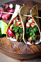 Steak tacos :  cilantro chimichurri sauce