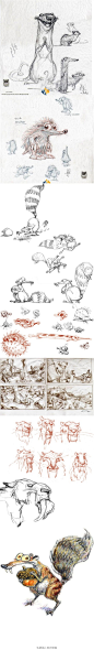 《冰河世纪》原画设定，是设定师彼得·德·瑟夫的艺术品，彼得·德·塞弗 还为皮克斯设计了《海底总动员》《料理鼠王》《机器人历险记》等创作过重要角色设定，是全美最富盛名的插画艺术家之一大家可以点链接看看更多作品 http://t.cn/zHksXds