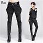 Korean women's harem pants Large pocket denim pants black hip-hop pants plus size sequin women pants 2017 unique womens clothing