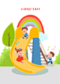 彩虹滑梯 淡彩手绘 可爱孩子 儿童插图插画设计PSD ti455a0201
