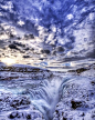 冰岛，冰冻的Gulfoss瀑布