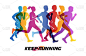 跑步的人的彩色剪影。马拉松的概念矢量图。运动背景，男性和女性积极的生活方式。