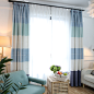 条纹雪尼尔窗帘蓝白地中海风格客厅拼接布料遮光棉麻成品定制特价-淘宝网