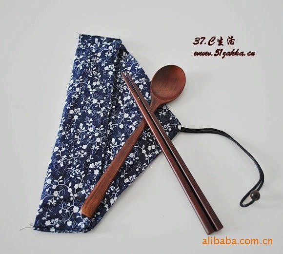 日式布袋原木筷子勺子套装