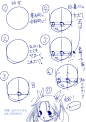 #SAI资源库# 新手动漫向头部角度画法参考！合理利用线条划分，画脸so easy~自己收藏，转需~（画师：作者：よしだきち、おのでらさん pid=21369876、26618141）