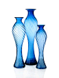 现代家居软装饰品摆件 蓝色鱼形时尚玻璃花瓶三件套