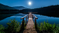 General 2048x1152 bright calm blue colorful  dawn dock environment lake landscape lighter Moon mountains forest nature outdoors stars sky pine trees