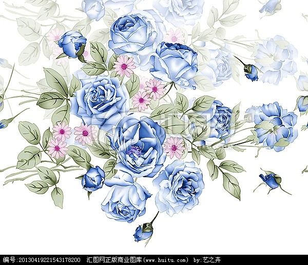 蓝色水墨手绘花卉主体花无精细分层