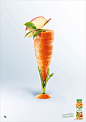 创意的饮料广告海报, 看上去像蔬菜鸡尾酒, 100%蔬菜制作, 看上去就想让人尝尝味道, 法国广告代理商BEING TBWA的作品。