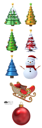 Christmas 3D Objects Set 圣诞节设计元素PSD源文件：@北坤人素材
