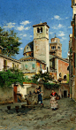 宁静的威尼斯。Federico del Campo是活跃在19世纪末20世纪初的画家，他以绘画威尼斯风景著名。他在西班牙皇家马德里美术学院学习，并在意大利和法国旅行和画画。他在威尼斯定居了一段时间，在那里他成为西班牙画家Martin Rico的朋友。Federico del Campo对于捕捉威尼斯的光，肌理和空气感充满激情。