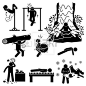 Hermit Extreme Physical and Mental Training Stick Figure Pictogram Icons