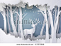 Deer in forest with snow.vector paper art style.