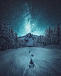 A composited photo of a beautiful starry night scene