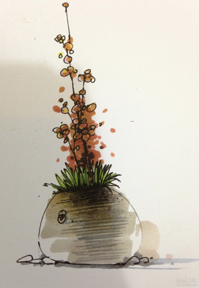 带花瓶的植物个体马克笔表现