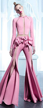 时装 剪裁 服装设计 Pink silk jumpsuit with floral detailing for Nicolas Jebran Spring 2015 Couture: 