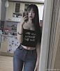 牛仔裤美女|韩国美女性感紧身牛仔裤自拍照