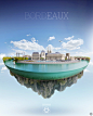 Bordeaux : Illustration of Bordeaux (France), the « Port of the Moon », shape of the Garonne river crossing the city. Full CGI visual.