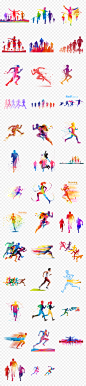 彩色奔跑吧人物剪影马拉松跑步运动png素材