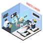 Robotic surgery composition with technology and people isometric vector illustration