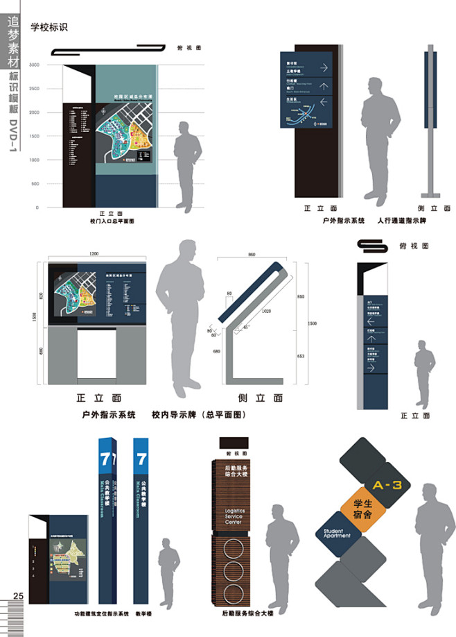 学校标识指示牌　校门入口总平面图　校内导...