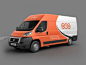 橙色条纹邮政运输车3D模型，快递车3D模型，速运车3D模型