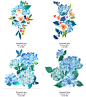 手绘清新蓝色系水彩花环花卉贺卡印刷PNG免抠平面设计素材