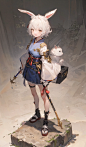 00108-2329362156-((masterpiece,best quality)),1girl, solo, animal ears, rabbit,sword, dress,  rabbit ears, swordsman, rock, short hair, smile, wh