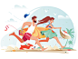 Rush to rest kit8 flat vector illustration swimsuit rest couple wind surfboard corgi beach