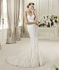 Pronovias白色V字领蕾丝鱼尾小拖尾婚纱www.sjzhunjia.com.cn)