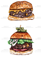 复古美式手绘水彩汉堡精酿啤酒屋美食牛肉街头汉堡插画插图VI素材-淘宝网